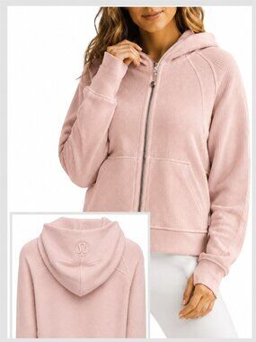 Lululemon Athletica Scuba Oversized Zip Hoodie Waffle Heathered Mink Berry XL
